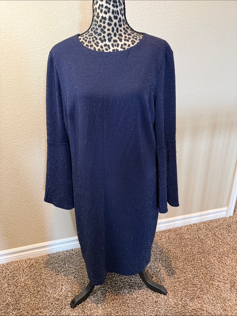 Ralph Lauren Navy Sparkle Long Sleeve Shift Dress